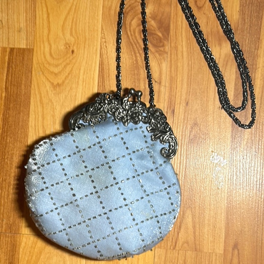 Vintage Elegant baby blue/Silver Quilted Women's mini bag by Jessica McClintock